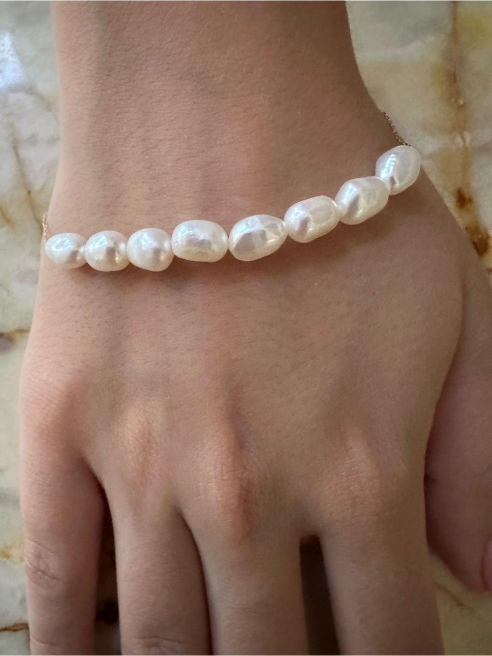 White Baroque Pearl Bracelet - 14K Gold Chain